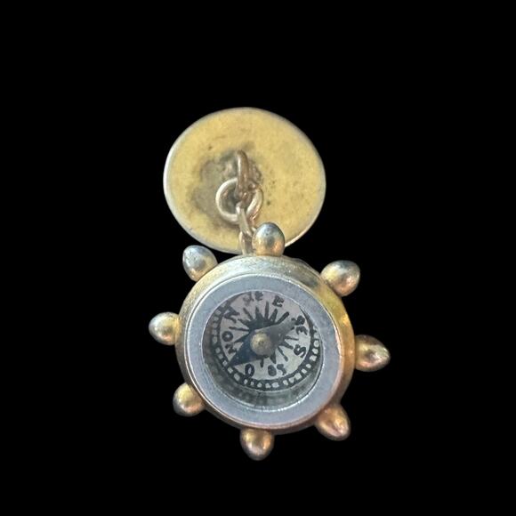 VTG 1950s Gold Tone Nautical Compass Ship Wheel Chain Cufflinks – Steampunk - Picture 6 of 8